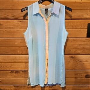 Sheer Pastel Button Up Collared Tunic/ Cover Up size 13 Large
